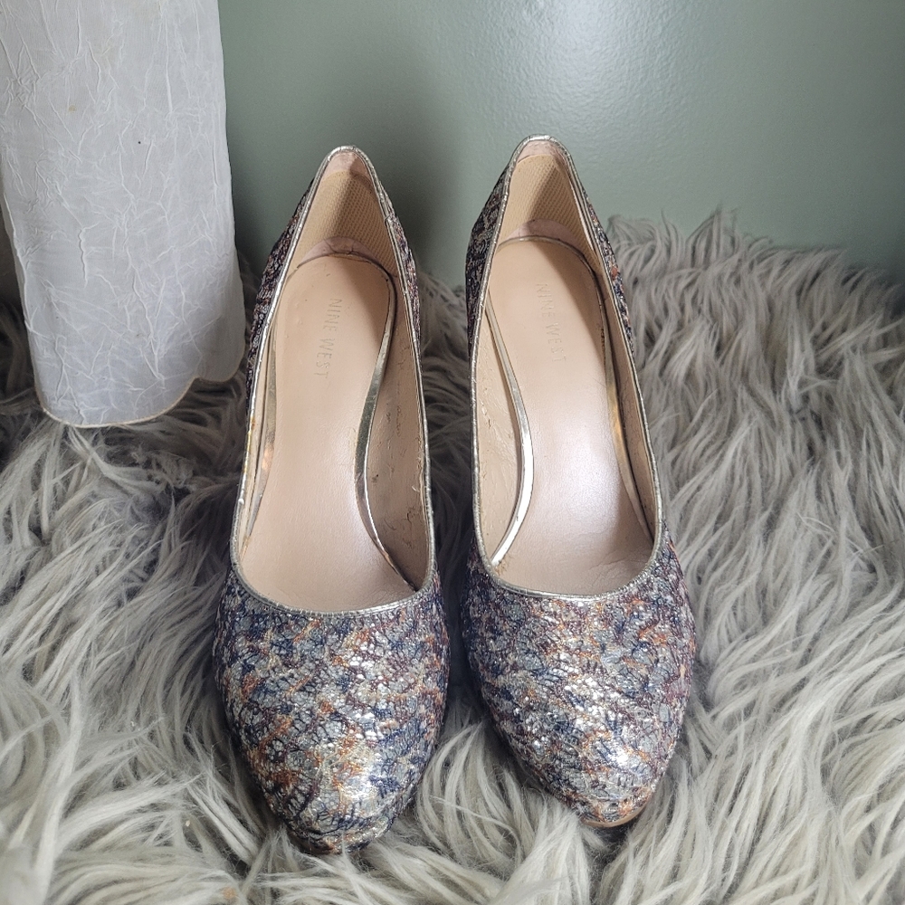 Nine West Sparkly Wedding Stilettos Heels Evening Gown Gala Holiday Shoes - Picture 9 of 10